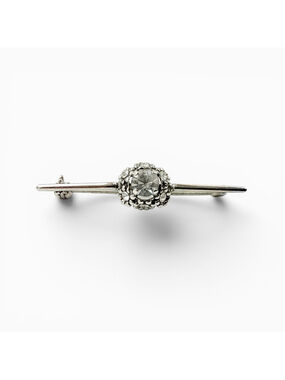 Vintage Art Deco 1930s Bar Brooch Rhinestone Pin, Silver Tone Geometric Minimali